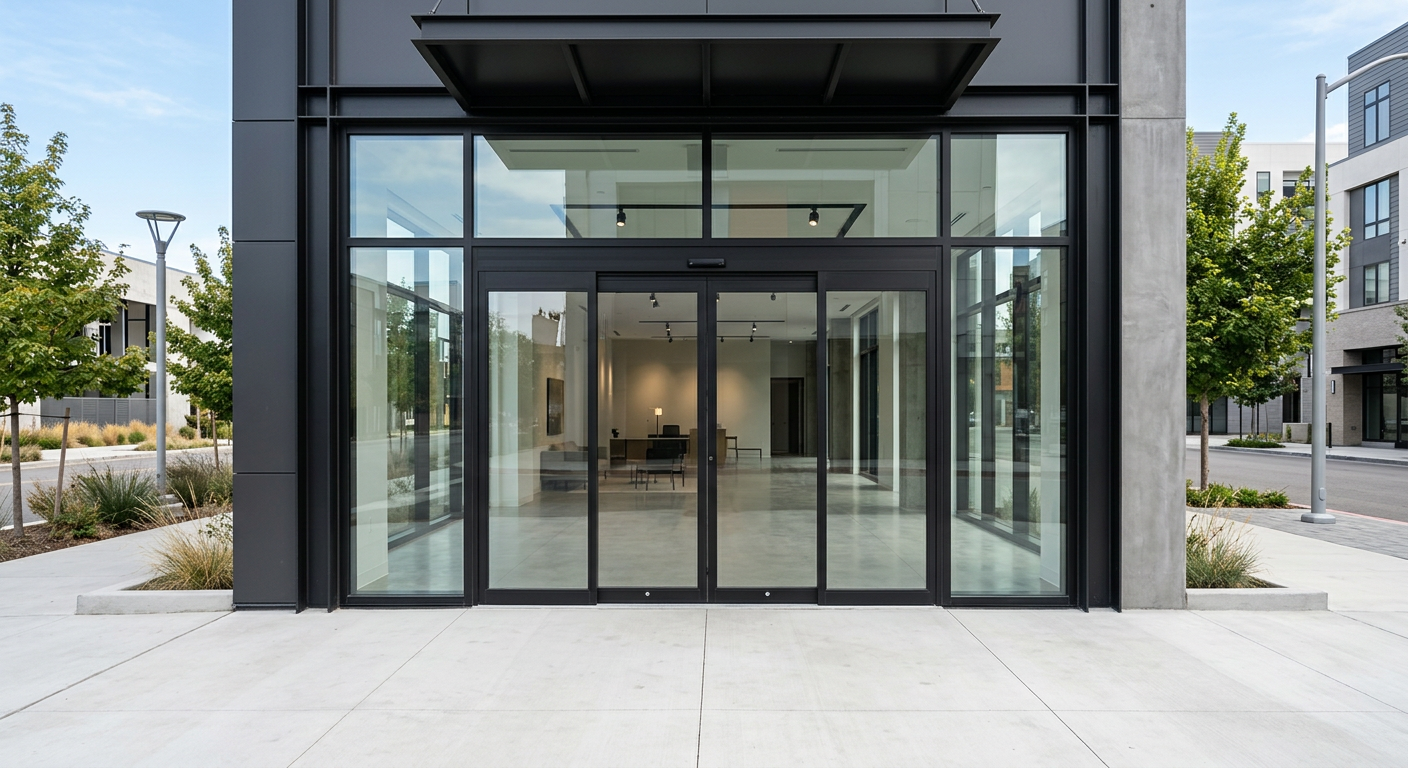 Modern automatic sliding glass entrance doors